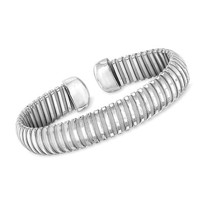 Italian Rhodium-Plated Tubogas Cuff Bracelet