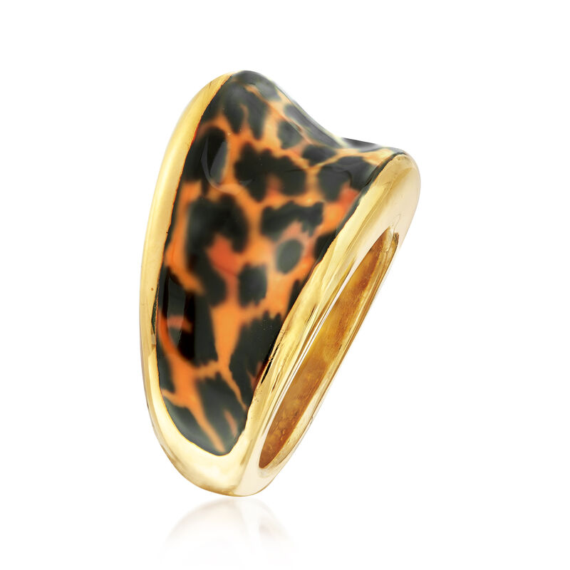 Italian Leopard-Print Enamel Concave Ring in 18kt Gold Over Sterling image number 2