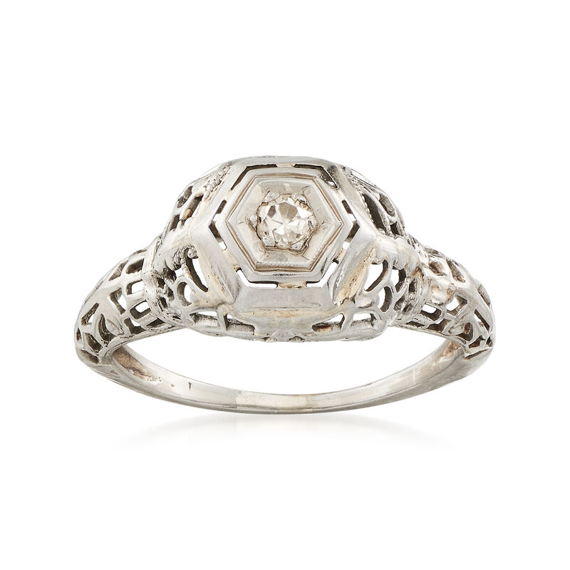 C. 1940 Old European Cut .06 Carat Diamond Ring in 14kt White Gold. Size 4.75 image number 0