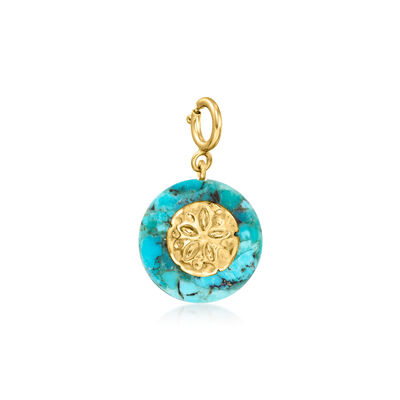 Turquoise Sand Dollar Charm in 18kt Gold Over Sterling
