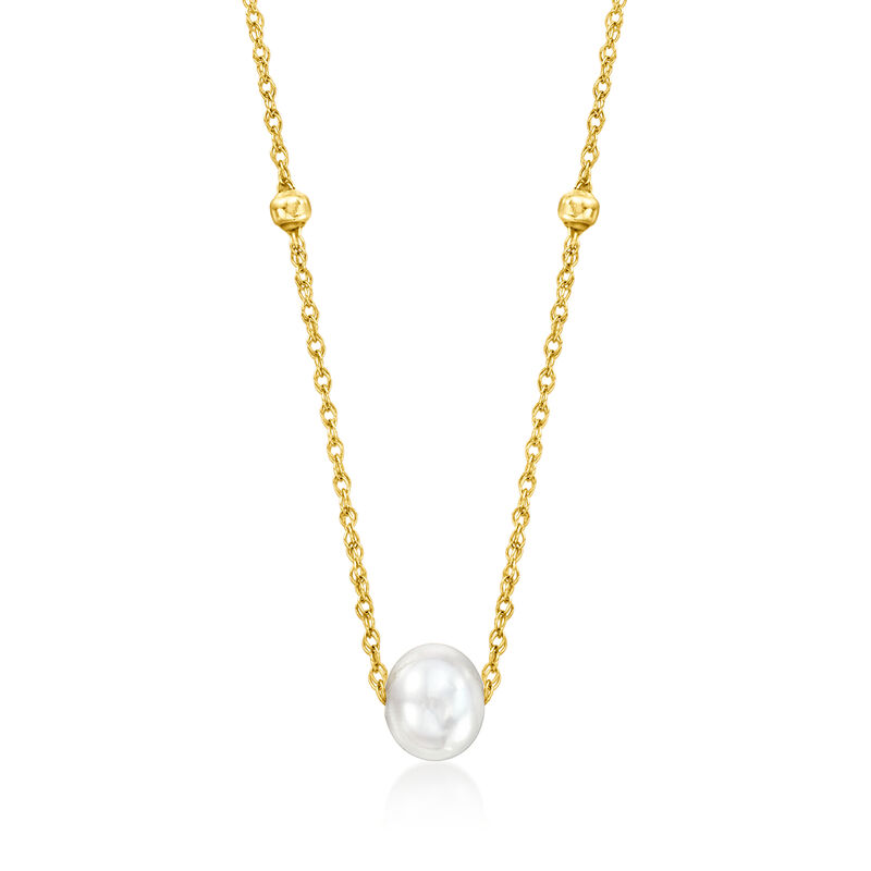 4-5mm Cultured Pearl Station Necklace in 14kt Yellow Gold. 16&quot; image number 1