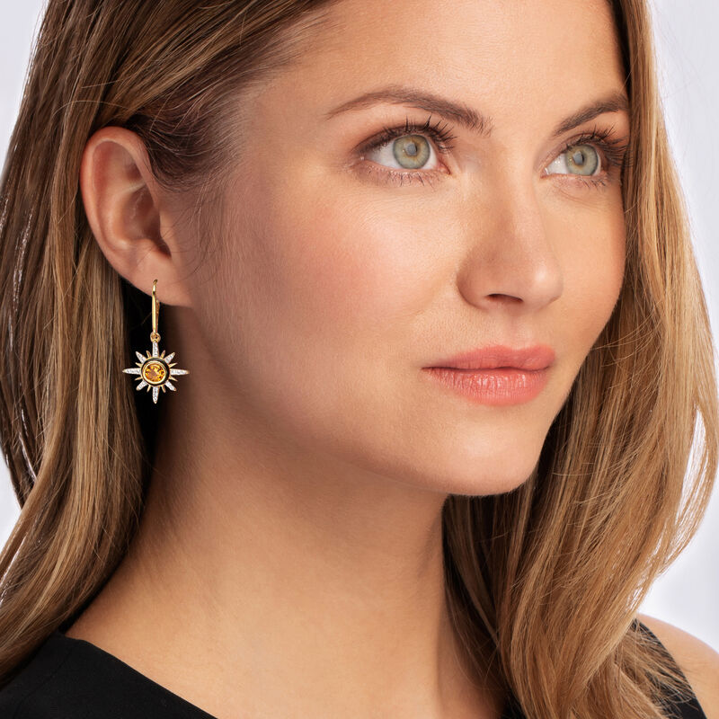 1.40 ct. t.w. Citrine Celestial Drop Earrings with .60 ct. t.w. White Topaz and Black Enamel in 18kt Gold Over Sterling  image number 1