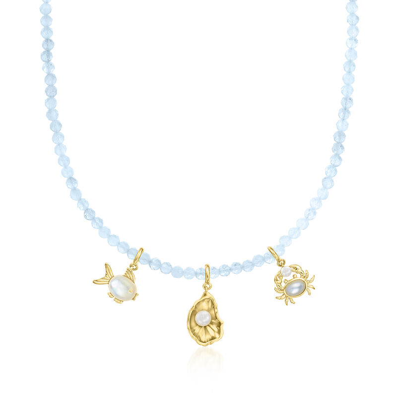 3.5-4mm Aquamarine Bead Charm-Compatible Toggle Necklace in 18kt Gold Over Sterling image number 4