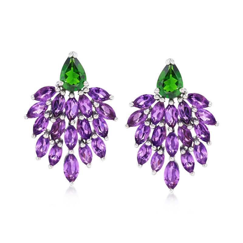 4.60 ct. t.w. Amethyst and 1.20 ct. t.w. Chrome Diopside Drop Earrings in Sterling Silver  image number 0