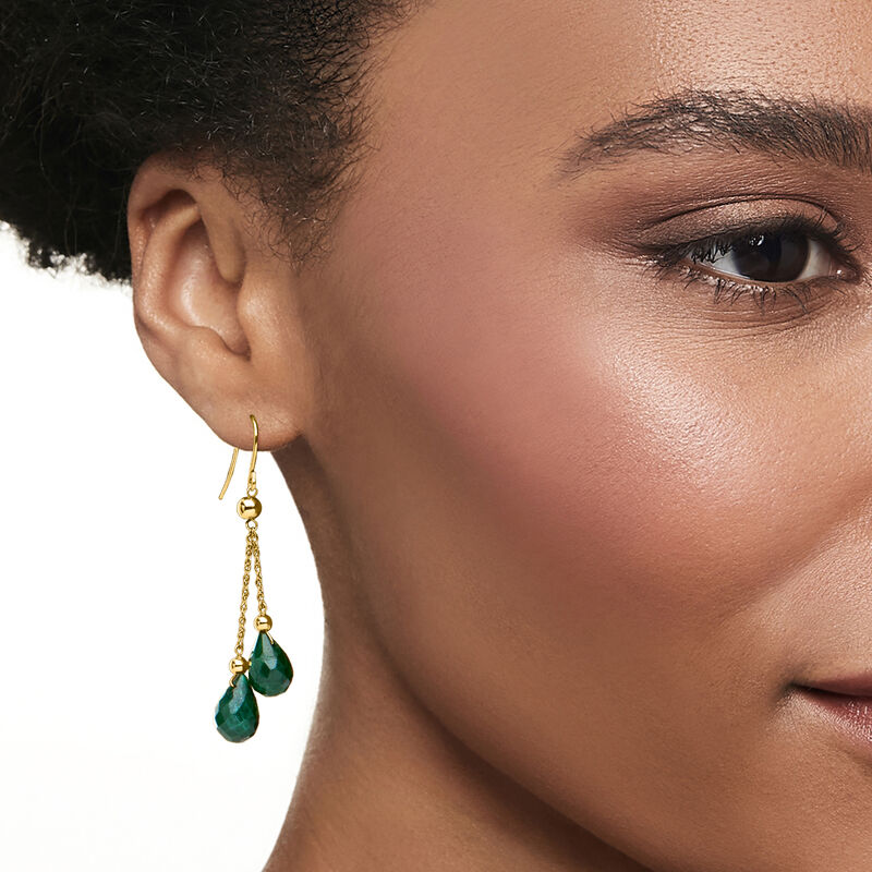 14.00 ct. t.w. Emerald Double-Drop Earrings in 14kt Yellow Gold  image number 1