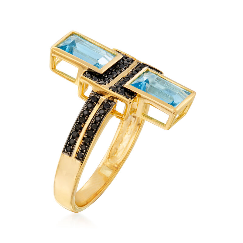 2.20 ct. t.w. Swiss Blue Topaz and .10 ct. t.w. Black Spinel Ring in 18kt Gold Over Sterling image number 2
