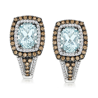 Le Vian 2.20 ct. t.w. Sea Blue Aquamarine Drop Earrings with .85 ct. t.w. Chocolate and Vanilla Diamonds in 14kt Vanilla Gold
