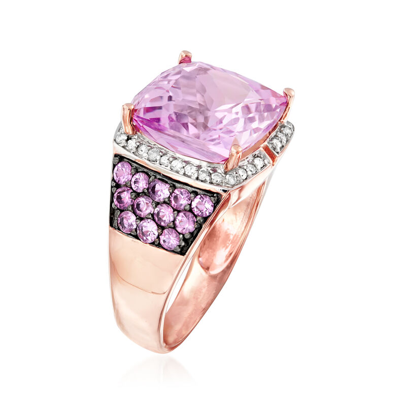 9.50 Carat Kunzite, 1.00 ct. t.w. Pink Sapphire and .16 ct. t.w. Diamond Ring in 14kt Rose Gold image number 2