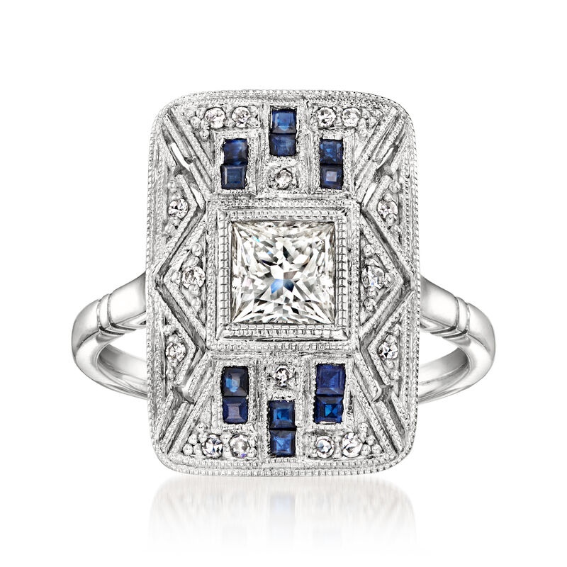 C. 2024 Vintage .75 ct. t.w. Diamond and .24 ct. t.w. Sapphire Ring in Platinum. Size 6.5 image number 0