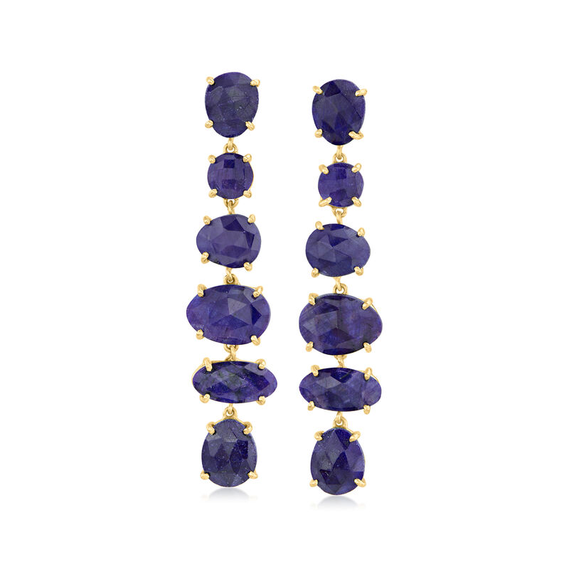 39.40 ct. t.w. Sapphire Linear Drop Earrings in 18kt Gold Over Sterling image number 0
