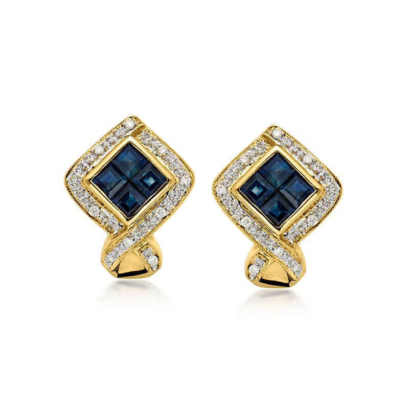 C. 1990 Vintage 1.60 ct. t.w. Sapphire Earrings with .20 ct. t.w. Diamonds in 14kt Yellow Gold image number 2