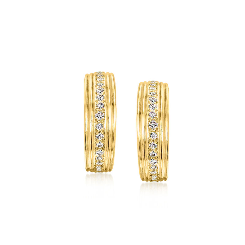 C. 1980 Vintage .28 ct. t.w. Diamond Curved Earrings in 18kt Yellow Gold image number 0