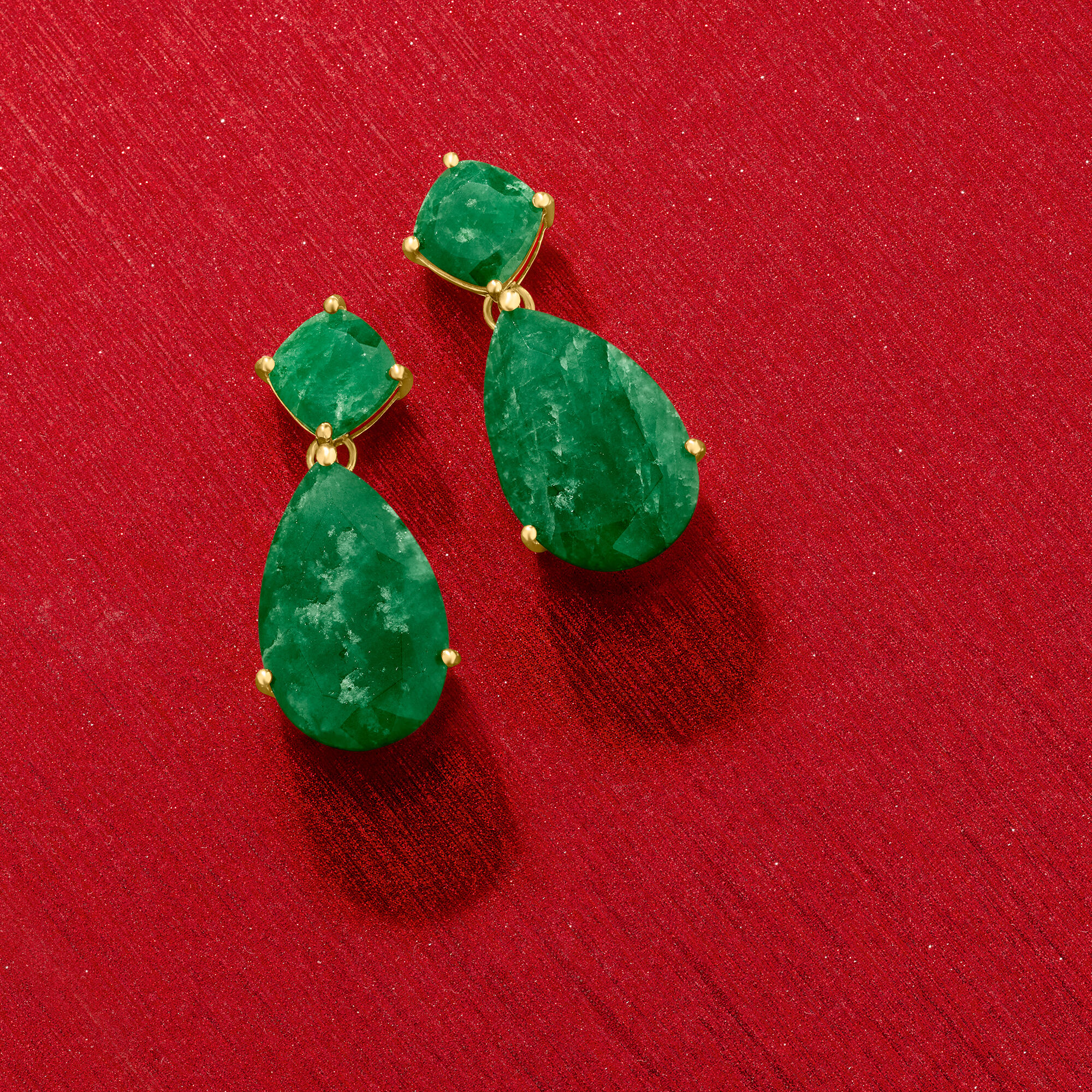 19.20 ct. t.w. Emerald Drop Earrings in 18kt Gold Over Sterling