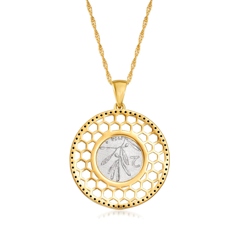 Italian .50 ct. t.w. Black Spinel Genuine Bumblebee Lira Coin Pendant Necklace in 18kt Gold Over Sterling image number 3