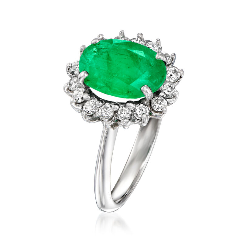 C. 1990 Vintage 2.52 Carat Emerald and .50 ct. t.w. Diamond Ring in 14kt White Gold. Size 5.5 image number 2