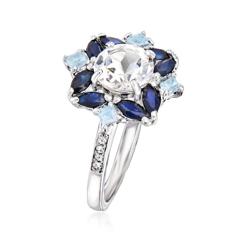 1.78 ct. t.w. White and Blue Topaz and .80 ct. t.w. Sapphire Ring in Sterling Silver image number 2