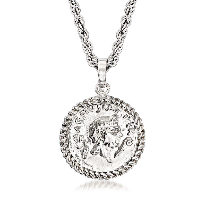 Sterling Silver Replica Roman Coin Pendant Necklace image number 0