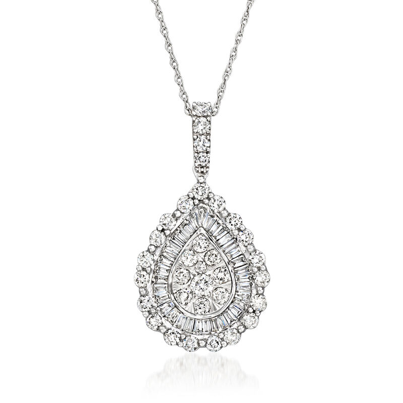 C. 1990 Vintage 1.30 ct. t.w. Diamond Cluster Pendant Necklace in 14kt White Gold. 18" image number 0
