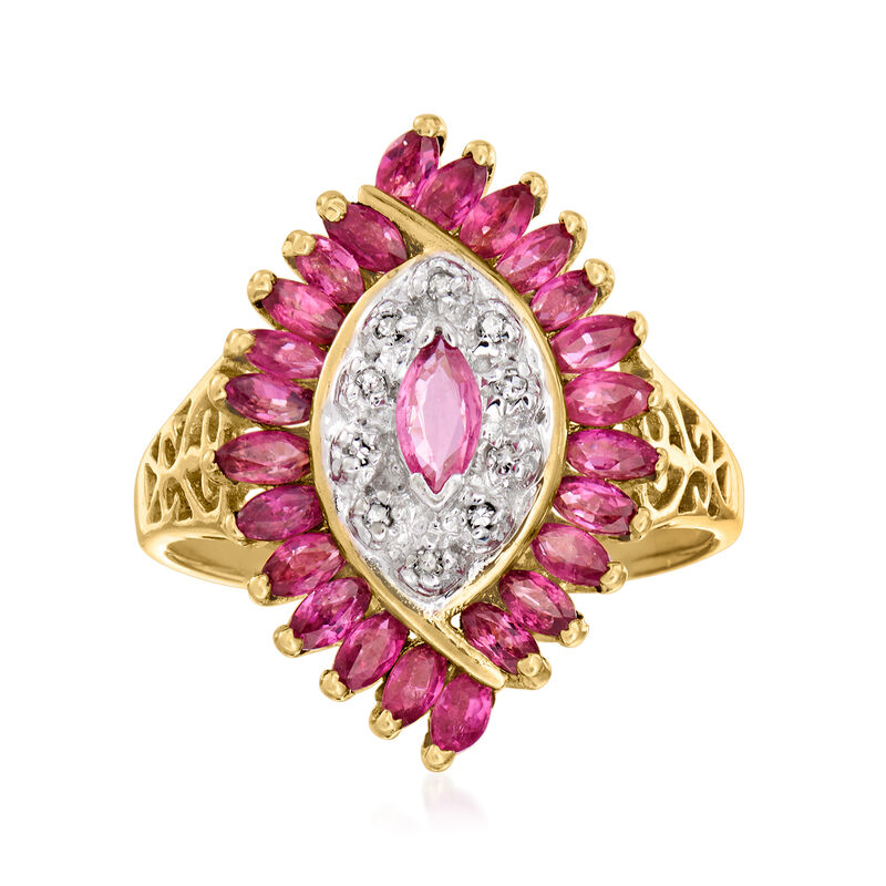 C. 1980 Vintage 1.45 ct. t.w. Ruby Ring with Diamond Accents in 10kt Yellow Gold. Size 7 image number 0