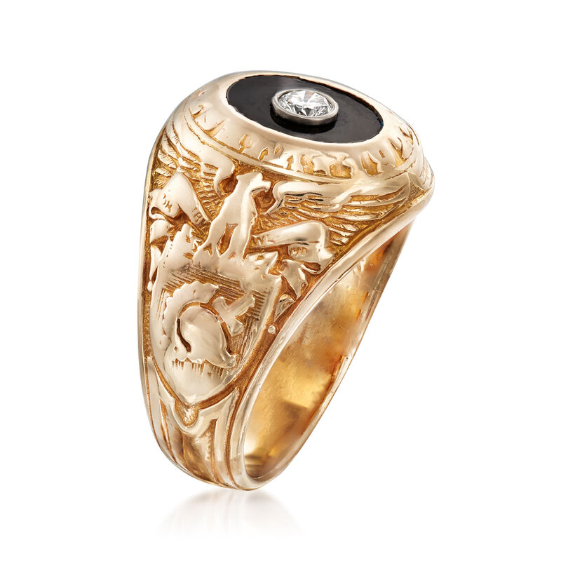 C. 1960 Vintage Tiffany Jewelry Black Onyx and .10 Carat Diamond Ring in 14kt Yellow Gold. Size 5.5 image number 2
