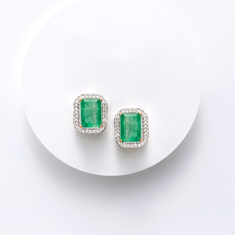 3.60 ct. t.w. Zambian Emerald and .25 ct. t.w. Diamond Frame Earrings in 14kt Yellow Gold image number 2
