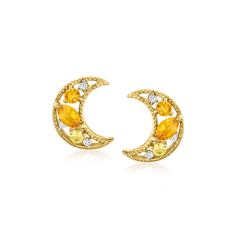.29 ct. t.w. Citrine and .10 ct. t.w. Yellow Sapphire Moon Earrings with Diamonds in 18kt Gold Over Sterling image number 0