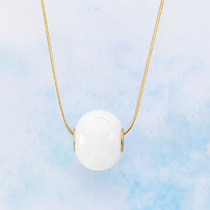 White Kunlun Jade Bead Pendant with 14kt Yellow Gold image number 3