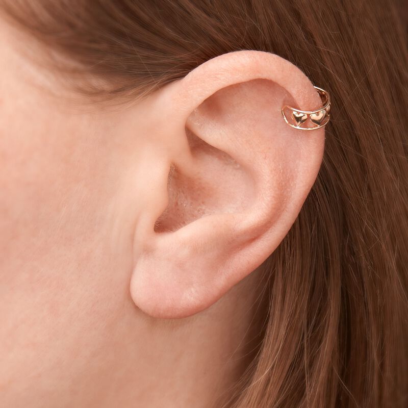 14kt Yellow Gold Heart Pattern Single Ear Cuff image number 3