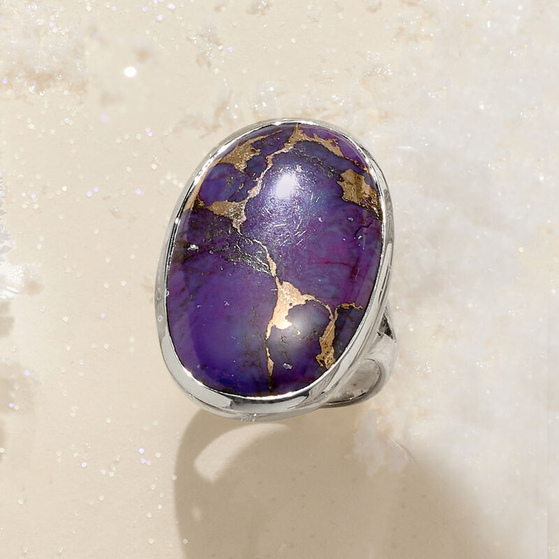 Oval Purple Turquoise Ring in Sterling Silver image number 4