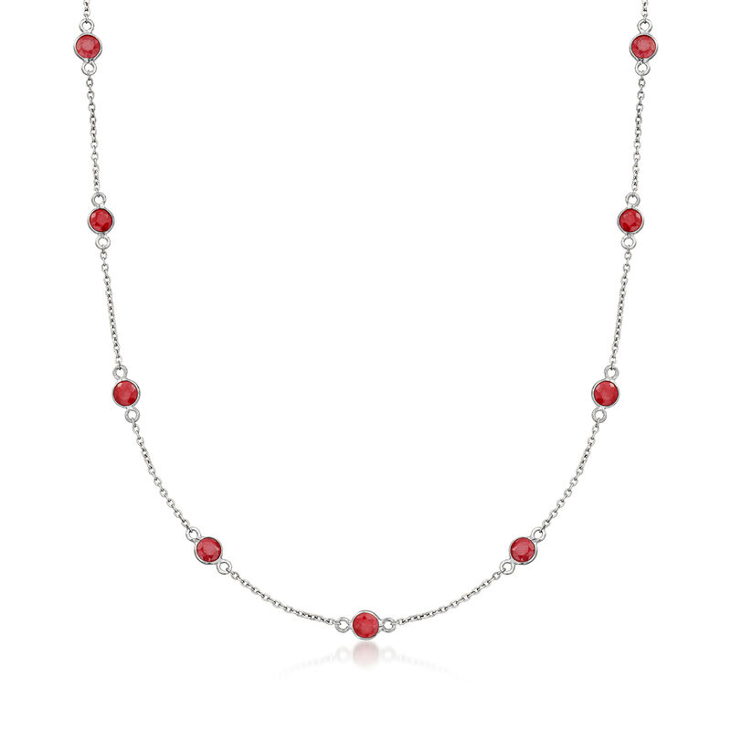 3.10 ct. t.w. Ruby Station Necklace in Sterling Silver image number 0
