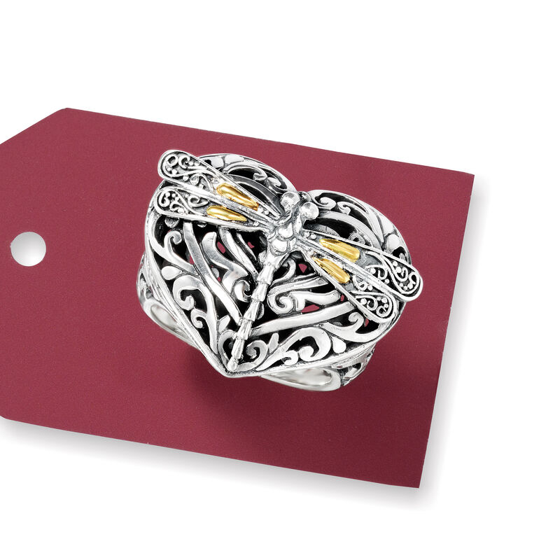 Sterling Silver with 18kt Yellow Gold Dragonfly Heart Ring image number 3