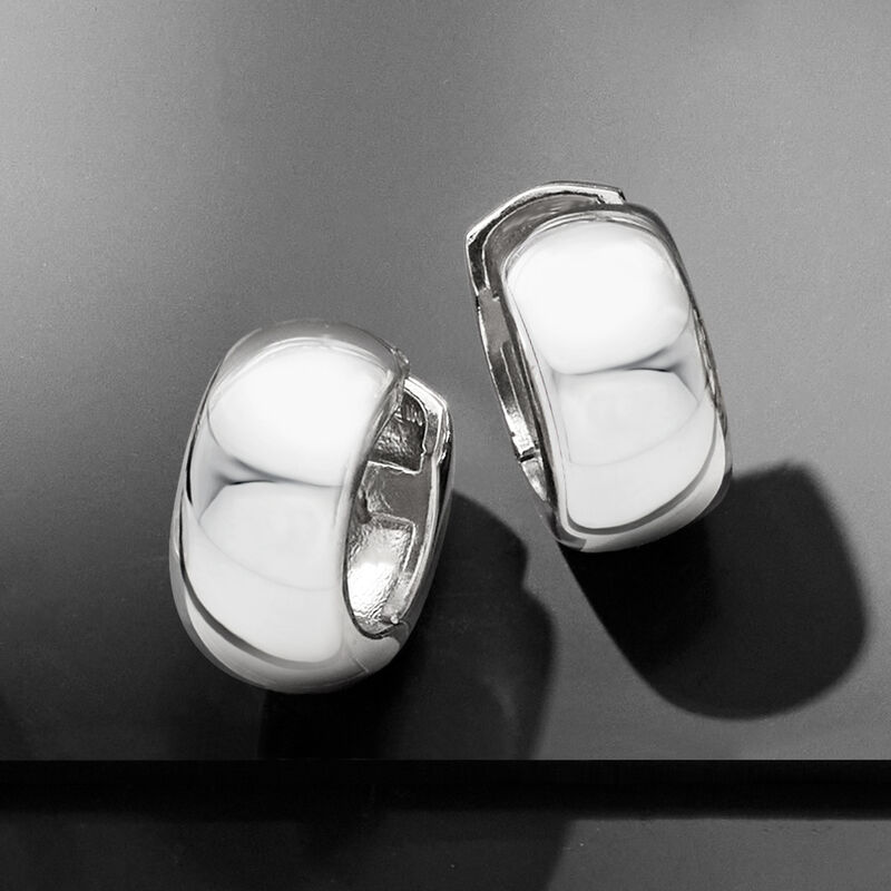 Italian Sterling Silver Huggie Hoop Earrings. 3/8&quot; image number 3