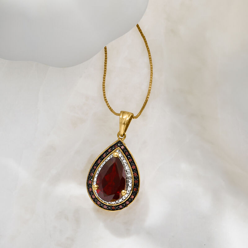 4.10 Carat Garnet and .20 ct. t.w. Red and White Diamond Pendant Necklace in 18kt Gold Over Sterling image number 2
