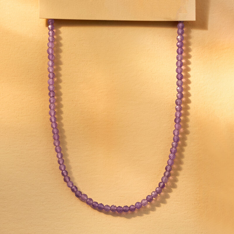 25.00 ct. t.w. Amethyst Bead Necklace with 18kt Gold Over Sterling. 18" image number 3