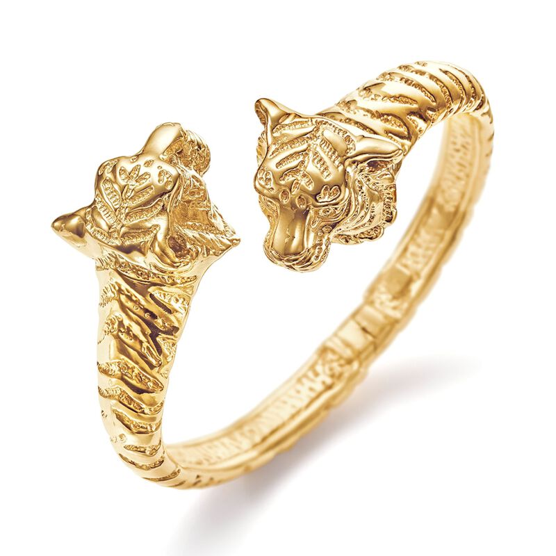 Italian 18kt Gold Over Sterling Silver Tiger Bypass Bangle Bracelet image number 2