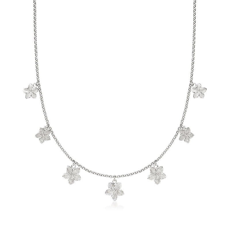 Sterling Silver Flower Station Necklace. 18&quot; image number 1