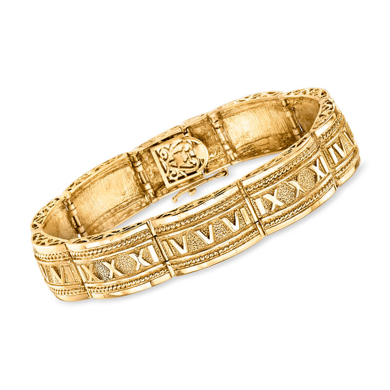 C. 1980 Vintage 14kt Yellow Gold Roman Numeral Bracelet. 7.5&quot; image number 0