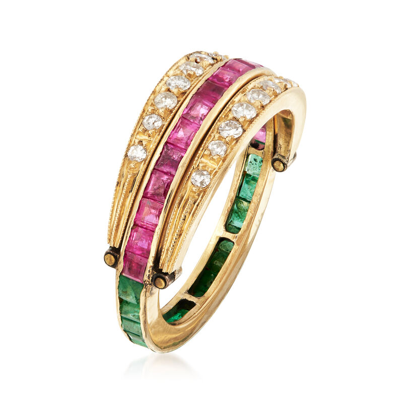 C. 1960 Vintage 2.45 ct. t.w. Ruby, Emerald and Diamond Reversible Ring in 18kt Yellow Gold image number 4