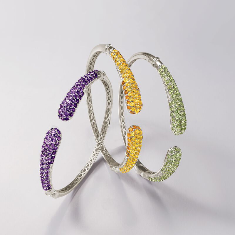 8.10 ct. t.w. Pave Amethyst Cuff Bracelet in Sterling Silver. 8&quot; image number 3