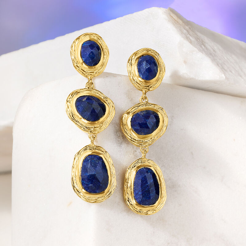 19.90 ct. t.w. Sapphire Station Drop Earrings in 18kt Gold Over Sterling  image number 2
