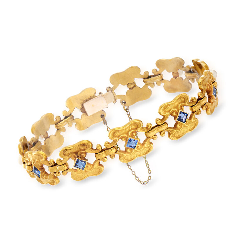 C. 1950 Vintage Synthetic Sapphire and 3mm Cultured Pearl Bracelet in 18kt Yellow Gold. 7&quot; image number 0