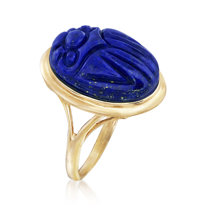 18x13mm Lapis Scarab Ring in 14kt Yellow Gold image number 2