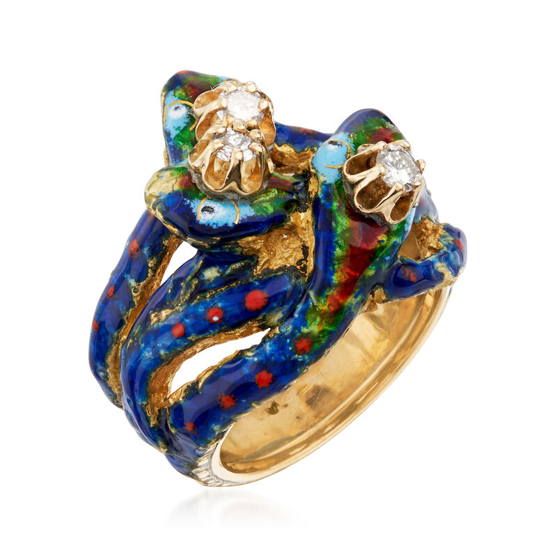 C. 1970 Vintage .25 ct. t.w. Diamond Snake Ring with Blue and Red Enamel in 14kt Yellow Gold image number 2