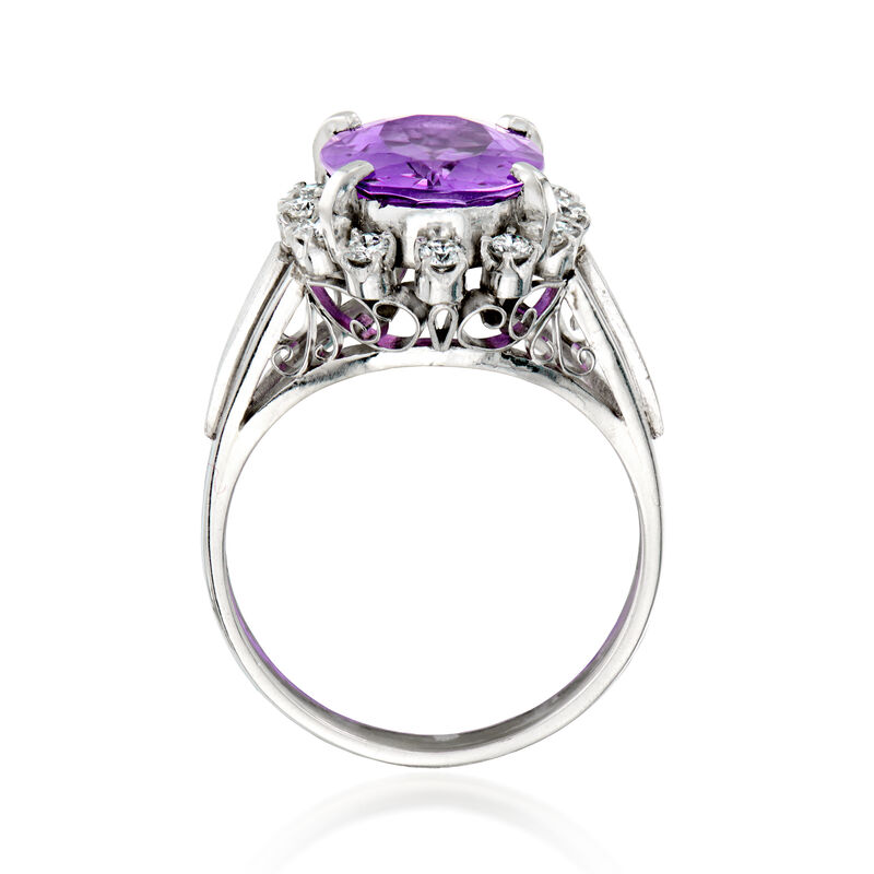 C. 1990 Vintage 3.10 Carat Oval Amethyst Ring with .30 ct. t.w. Diamonds in Platinum. Size 6.75 image number 3