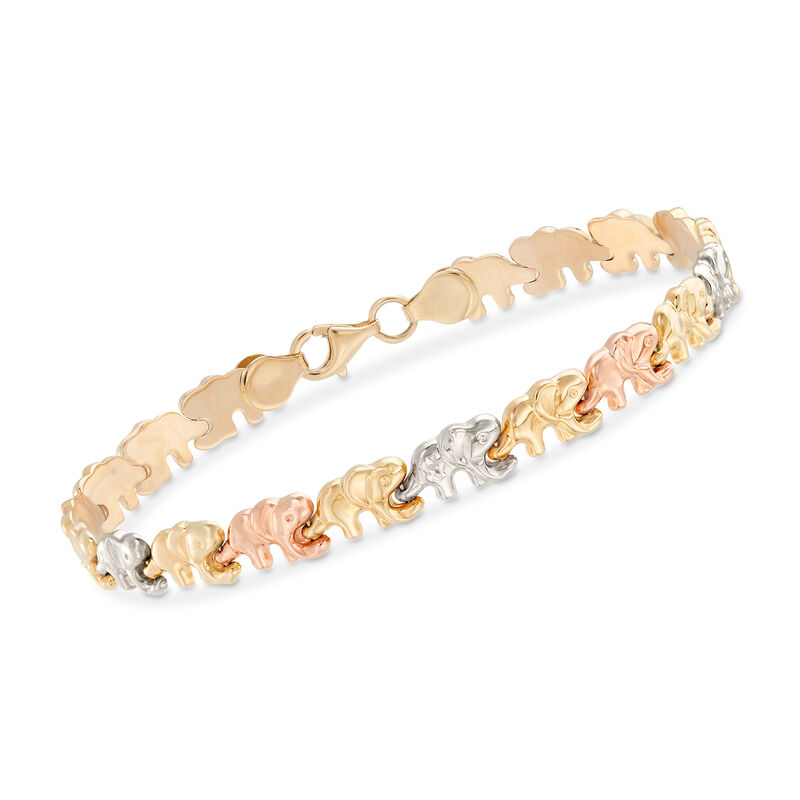14kt Tri-Colored Gold Elephant-Link Bracelet image number 0