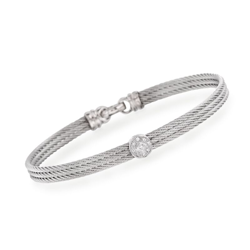 ALOR &quot;Classique&quot; Gray Cable Station Bracelet with Diamond Accents and 18kt White Gold. 7&quot; image number 0