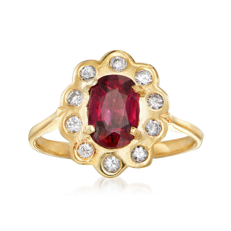 C. 1980 Vintage 1.08 Carat Ruby and .25 ct. t.w. Diamond Ring in 18kt Yellow Gold image number 0