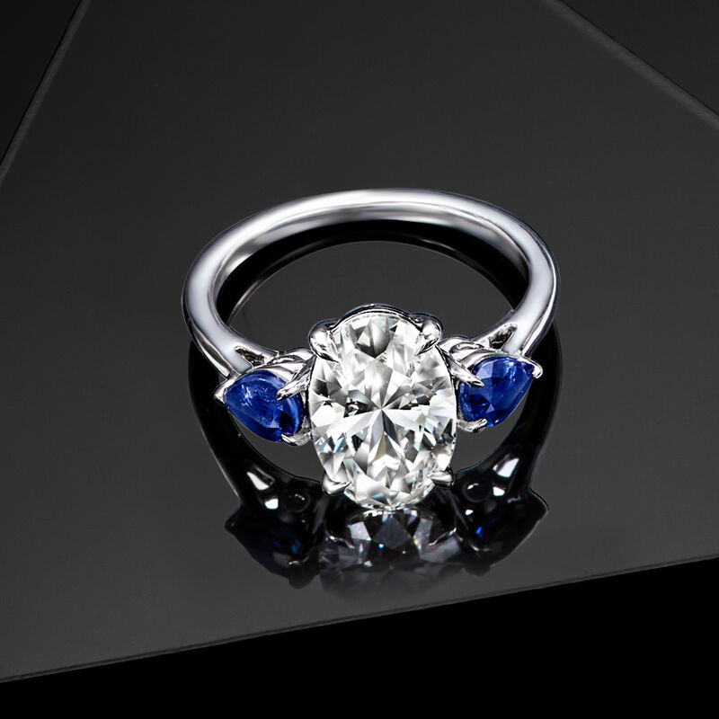 3.00 Carat Lab-Grown Diamond Ring with 1.00 ct. t.w. Sapphires in 14kt White Gold image number 4