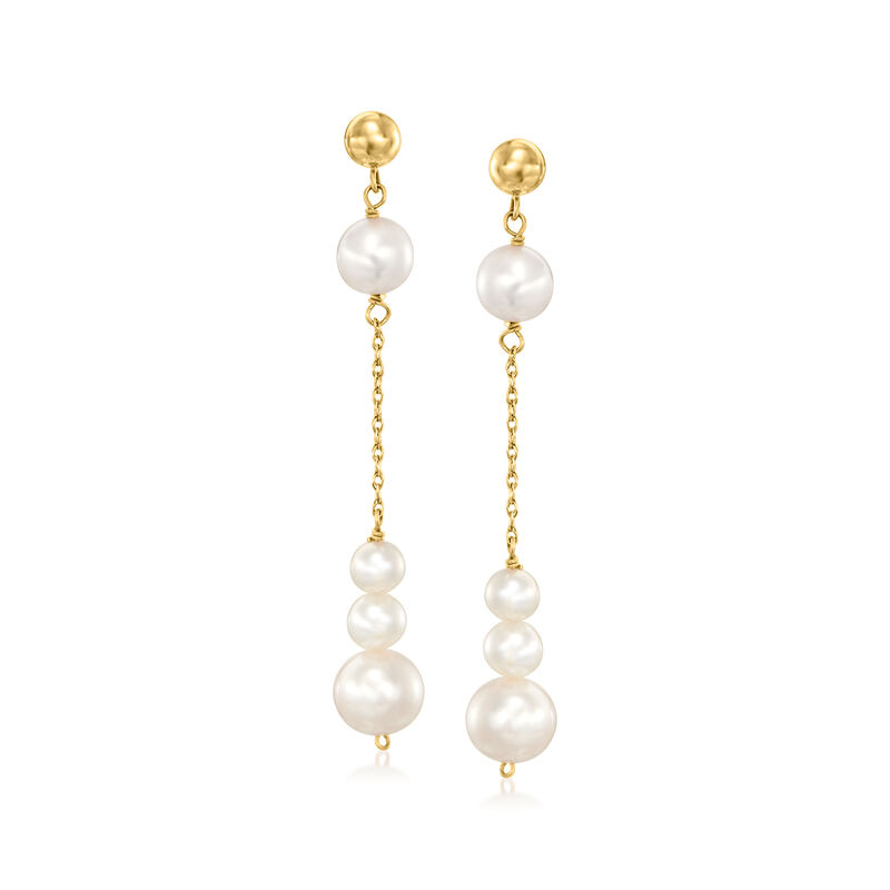 4-8mm Cultured Pearl Linear Drop Earrings in 14kt Yellow Gold  image number 0