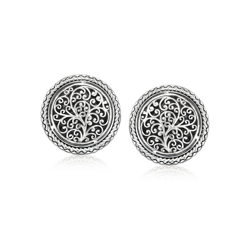 Andrea Candela "Pasion De Plata" Sterling Silver and Black Enamel Round Earrings image number 0